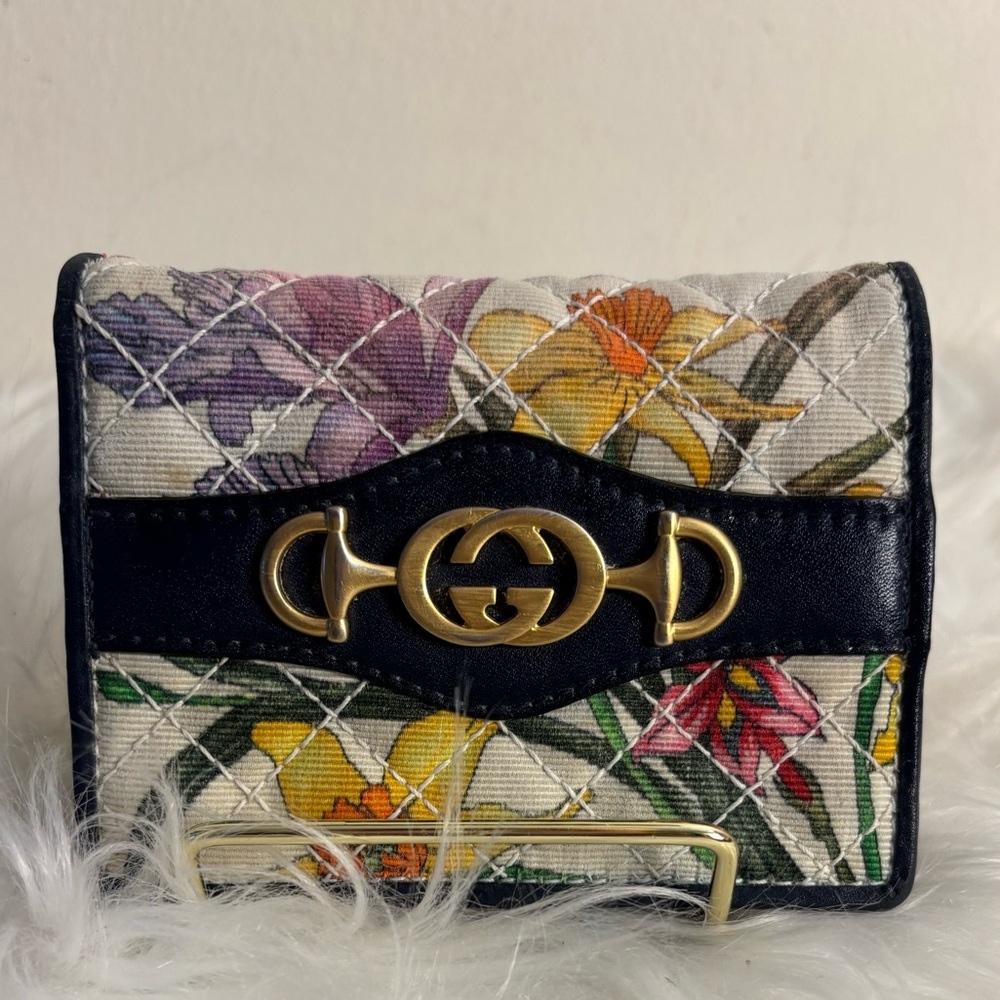 Full Inclusion! Gucci Horsebit GG Floral Trapuntata Multicolor Zumi Wallet - Picture 3 of 14